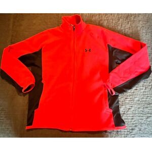 Under Armour Mens Full Zip Fleece Jacket Red Black Size Medium Mock Neck MD